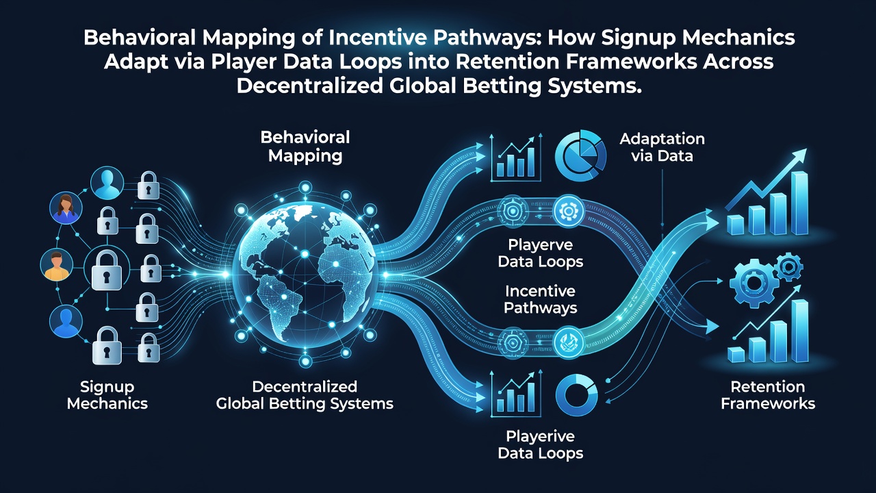 Diagram illustrating player data flow from signup through adaptive incentives in decentralized betting platforms