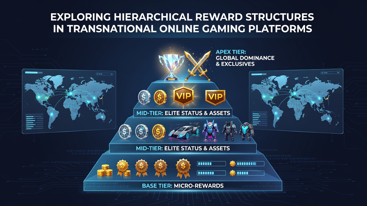 Illustration of reward tier progression with global connectivity elements