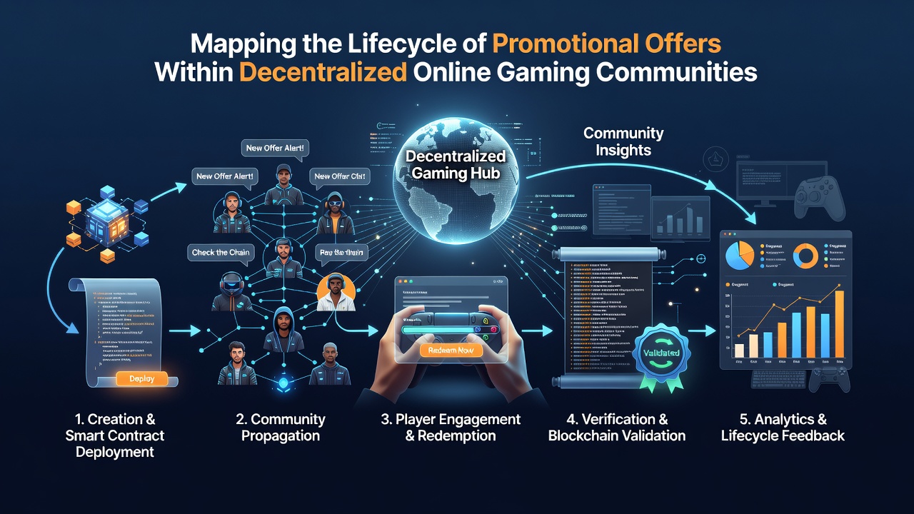 Mid-stage lifecycle diagram showing offer activation and community-driven adjustments in a decentralized gaming environment