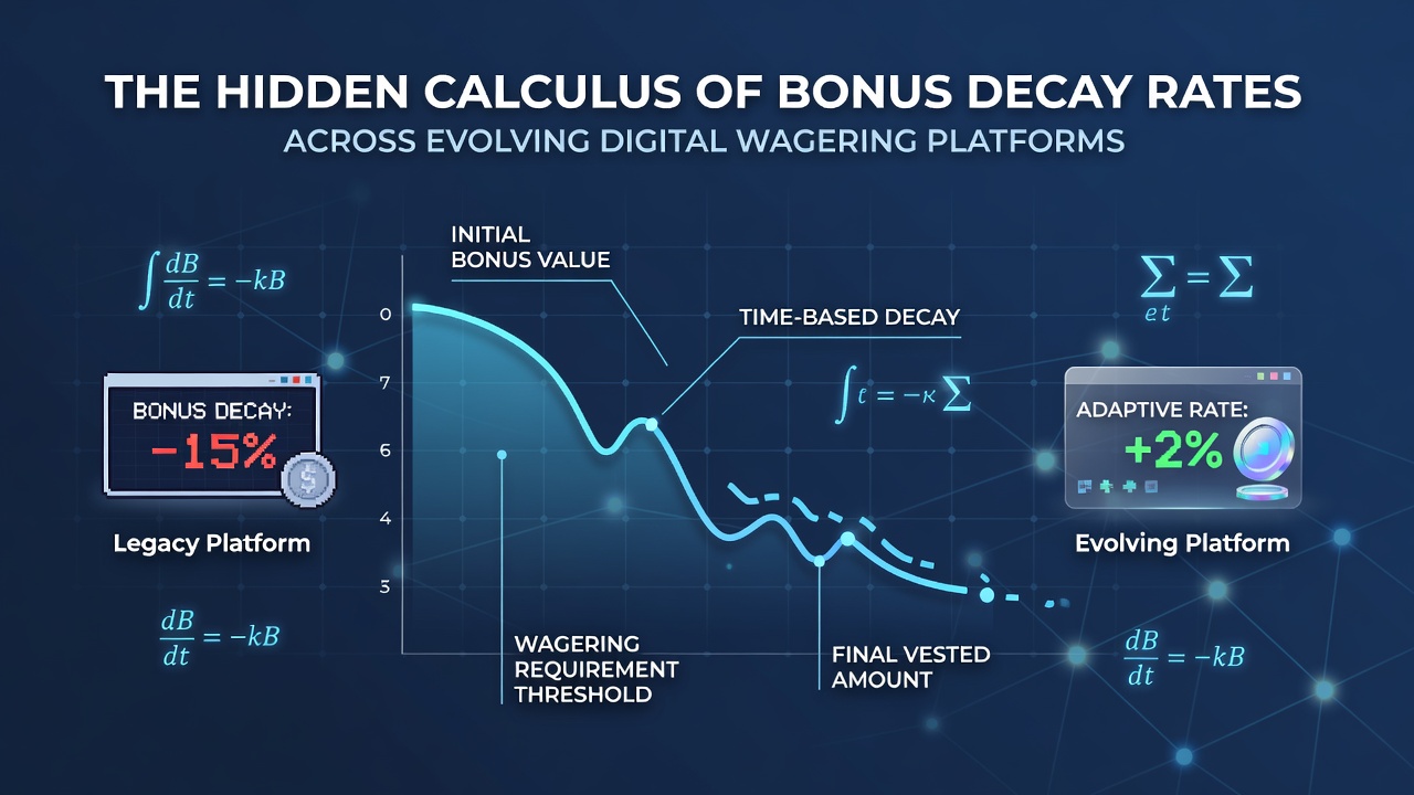 Graphical representation of bonus value decline curves over time on digital wagering platforms