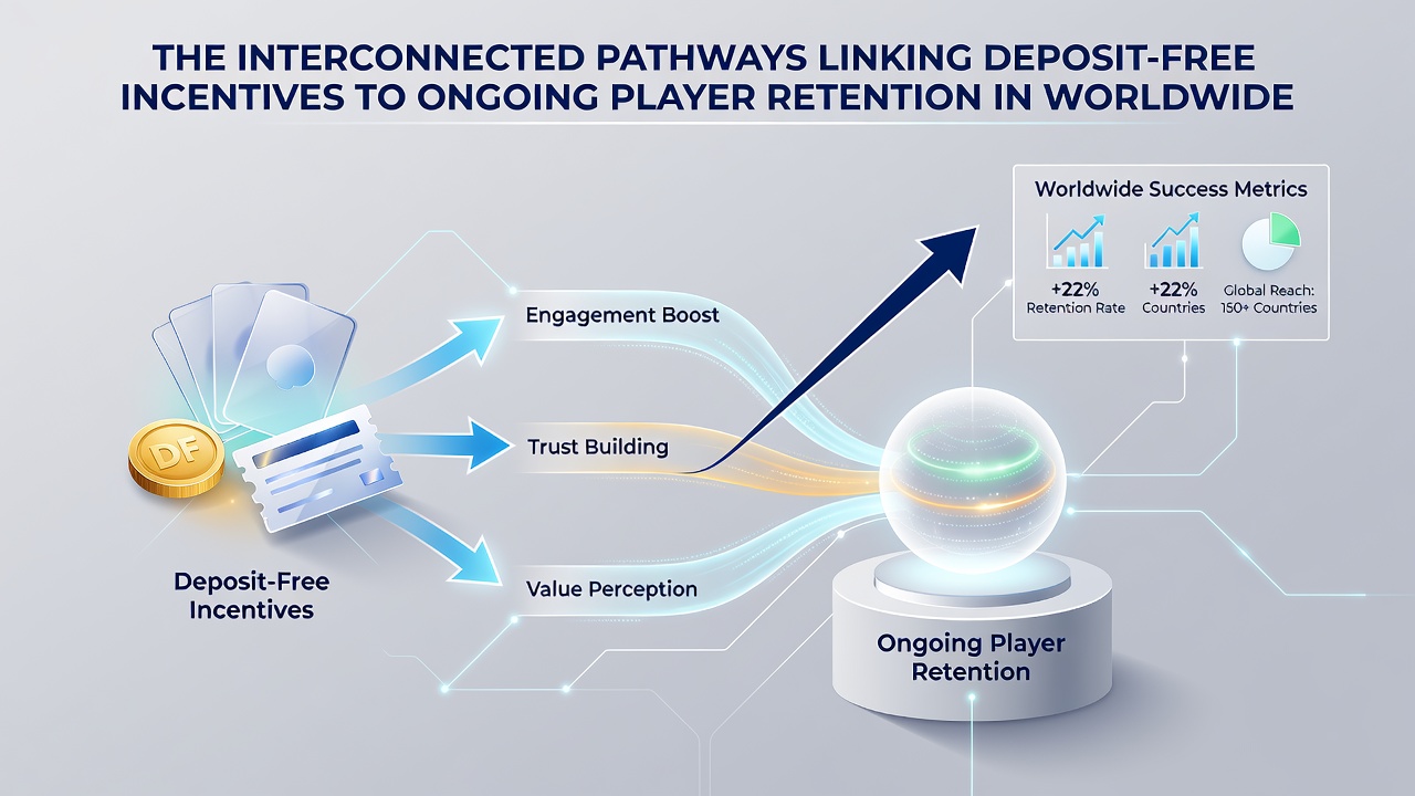 Global map overlay on blockchain transaction flow illustrating player retention pathways from initial bonuses to loyalty programs