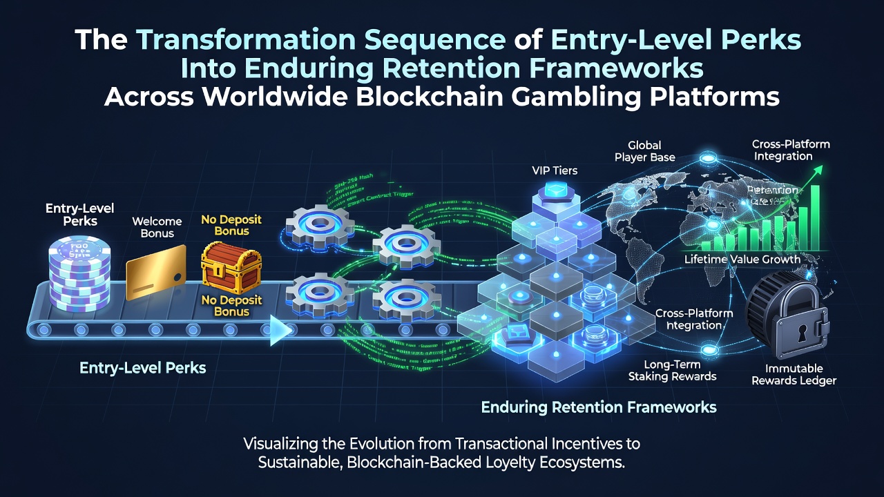 Worldwide blockchain gambling platform dashboard displaying entry-level perks transitioning to loyalty frameworks
