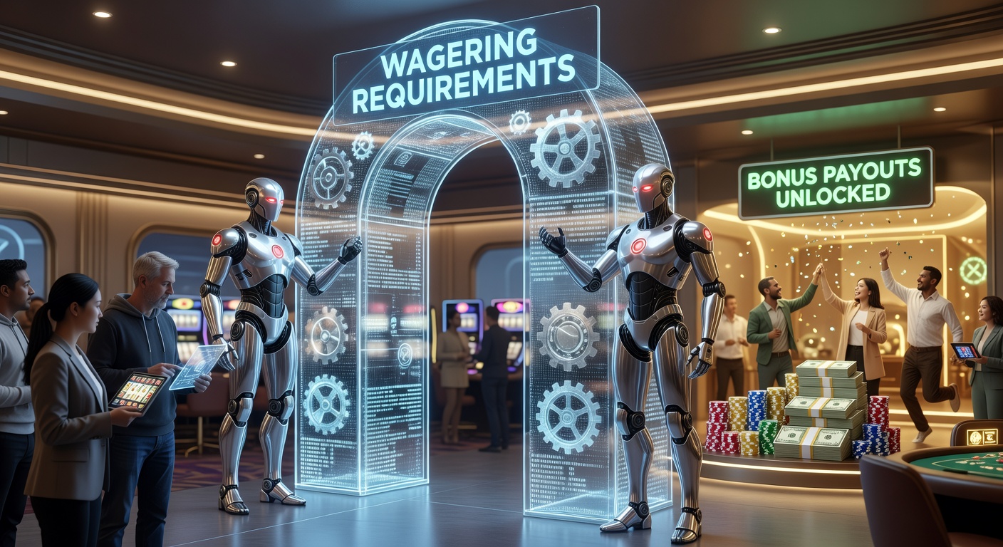 Infographic breaking down wagering requirement calculations, showing bonus multipliers, game contributions, and example playthrough scenarios